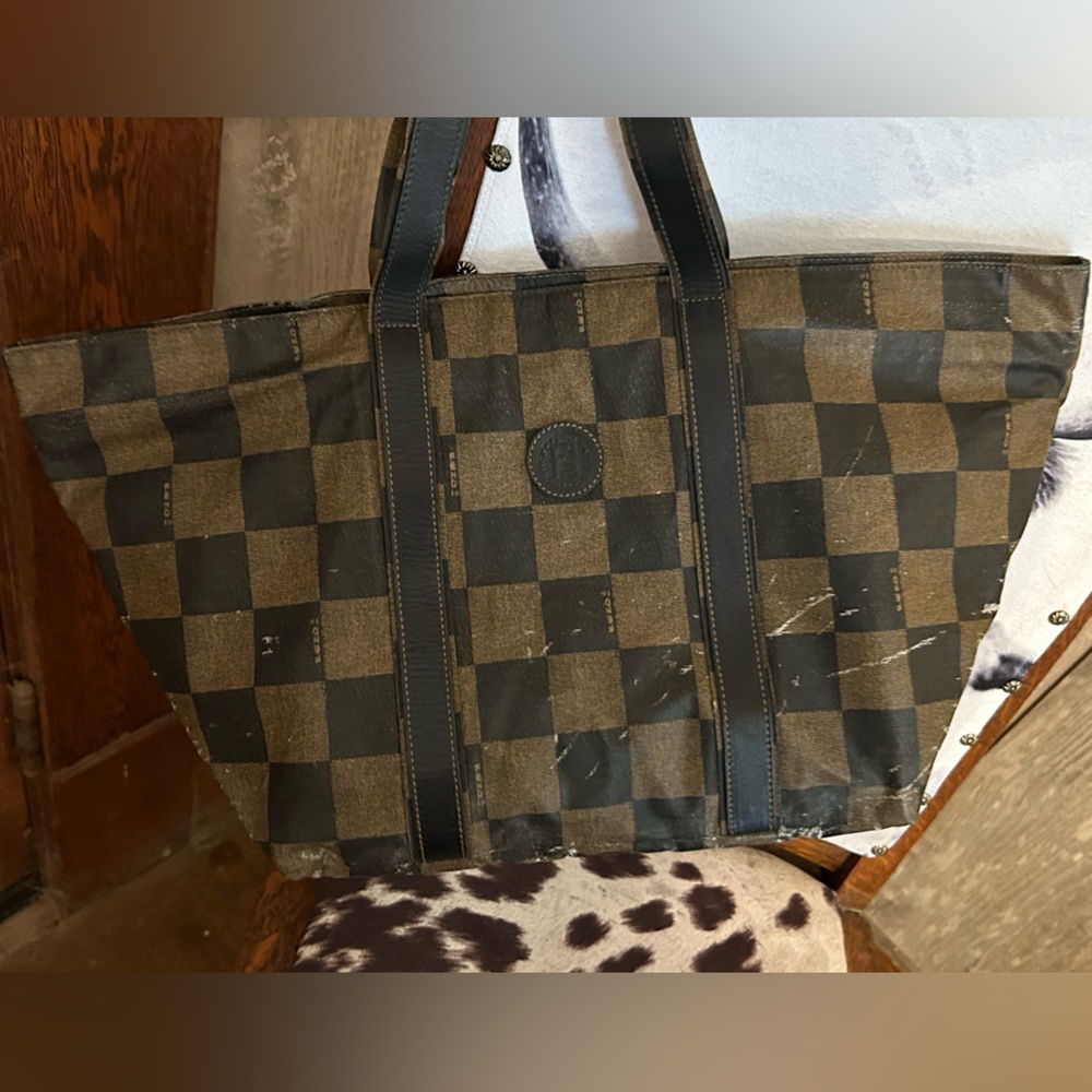 Fendi Brown and Black Checker Tote Bag - Picture 2 of 13